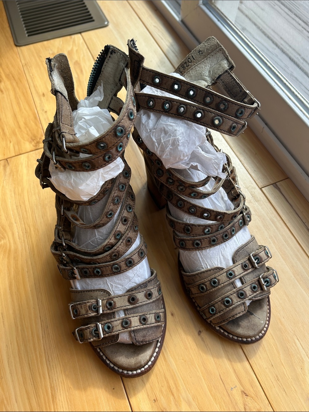 Freebird by Steven Brown Multi-Strap Studded High Heels